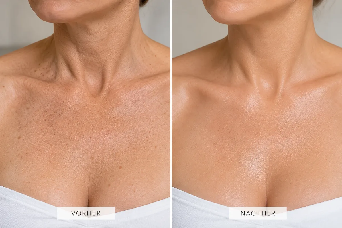 Dekolleté vor und nach der Mesotherapie: glattere Haut und weniger Pigmentflecken